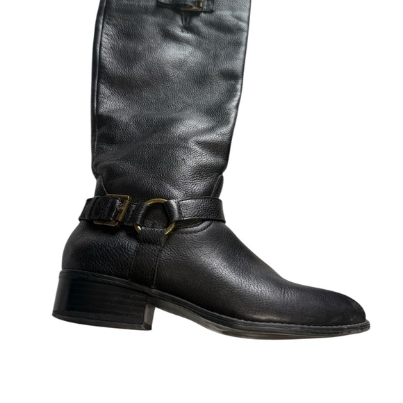 Lauren Ralph Lauren McLeod Black Pebbled Leather Riding Boots Harness Buckle 6B - Picture 5 of 16